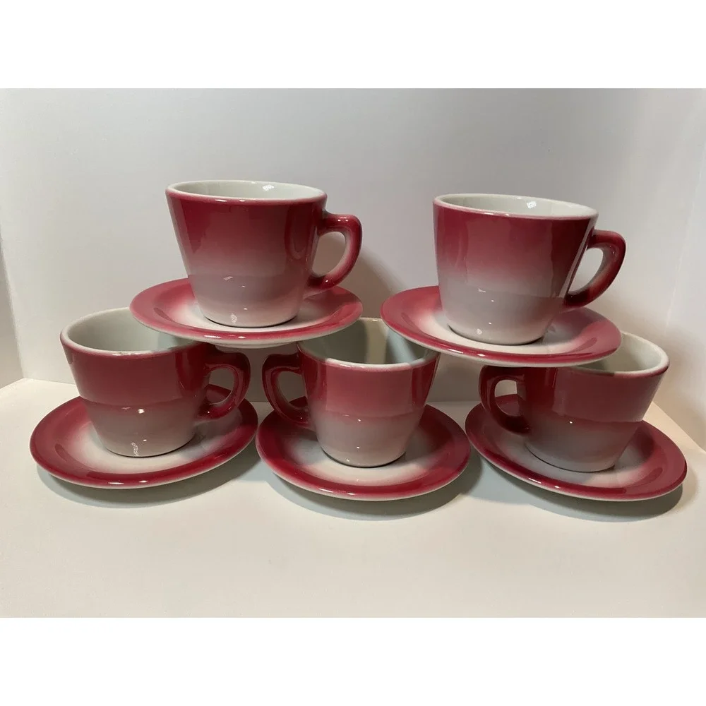 Jackson China Coffee Tea Cups Saucers Set 5 Pink White Ombre Restaurant‎ Ware
